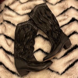 Anthropologie Sheridan Mia - black leather cowboy boots - size 8.5 39